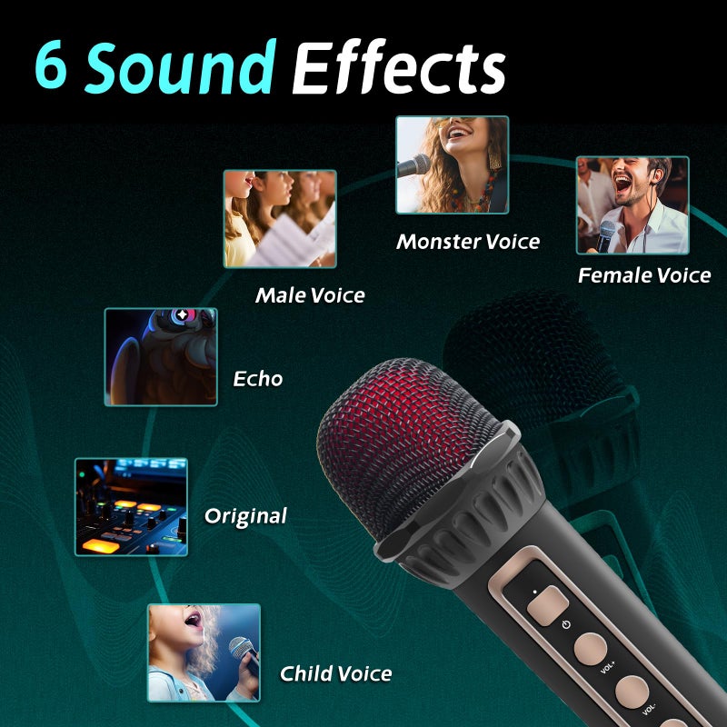 Fansbe Tech Portable Karaoke Machine 2 Microphones, Bluetooth Karaoke Machine For Adults Singing PA System With LED Lights Supports TF Card/USB Home Party Wedding Outdoor - Image 4