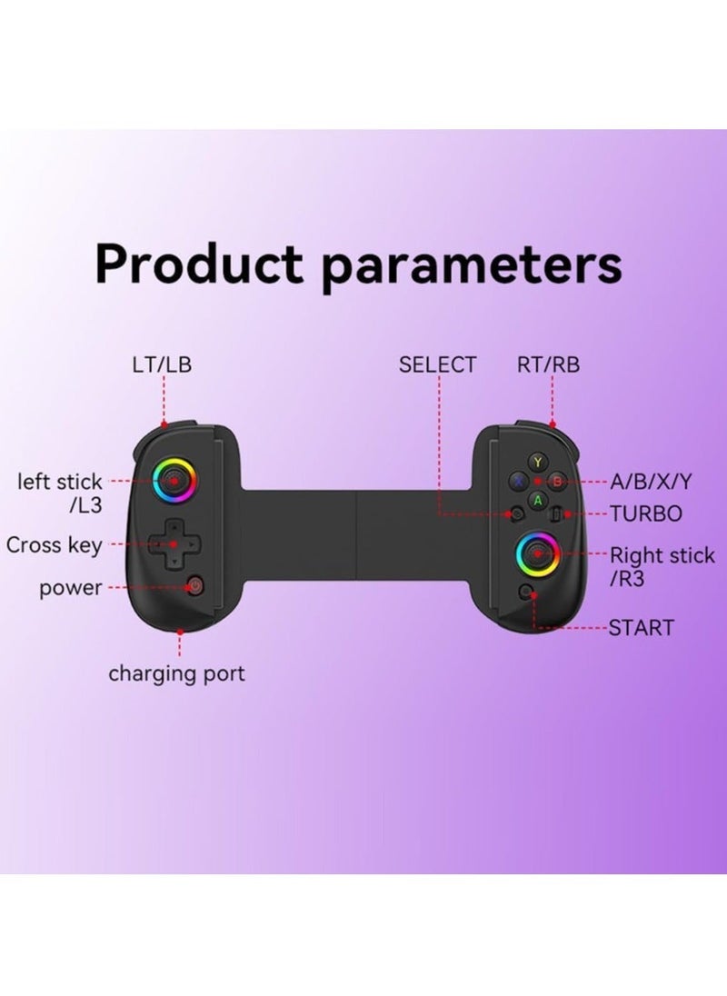 Generic - D8 Telescopic Mobile Phone Gamepad with Turbo/6-axis Gyro/Vibration Wireless Game Controller Joystick Bluetooth-Compatible5.2 RGB Light for Android iOS PS3 PS4 Switch PC - Image 1