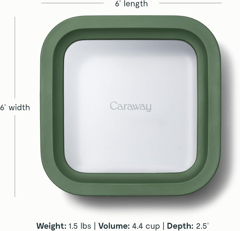 CARAWAY Glass Food Storage, 4.4 Cup Glass Container - Ceramic Coated Food Container - Easy to Store, Non Toxic, Non Stick Lunch Box Container with Glass Lids. Dishwasher, Oven, & Microwave Safe - Sage - Image 3