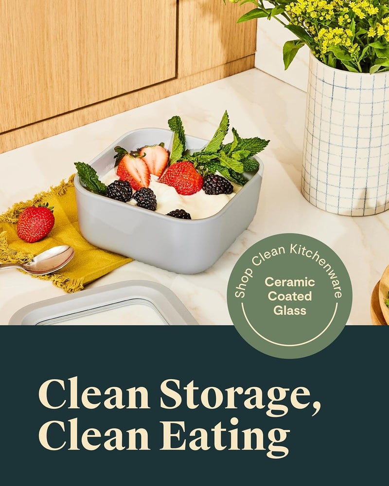 CARAWAY Glass Food Storage, 4.4 Cup Glass Container - Ceramic Coated Food Container - Easy to Store, Non Toxic, Non Stick Lunch Box Container with Glass Lids. Dishwasher, Oven, & Microwave Safe - Sage - Image 2