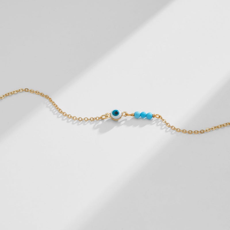 VACRONA Gold Anklets for Women 14K Gold Plated Turquoise Evil Eye Ankle Bracelet Dainty Boho Beach Beaded Chain Anklet Adjustable Chain Anklet Foot Jewelry - Image 5