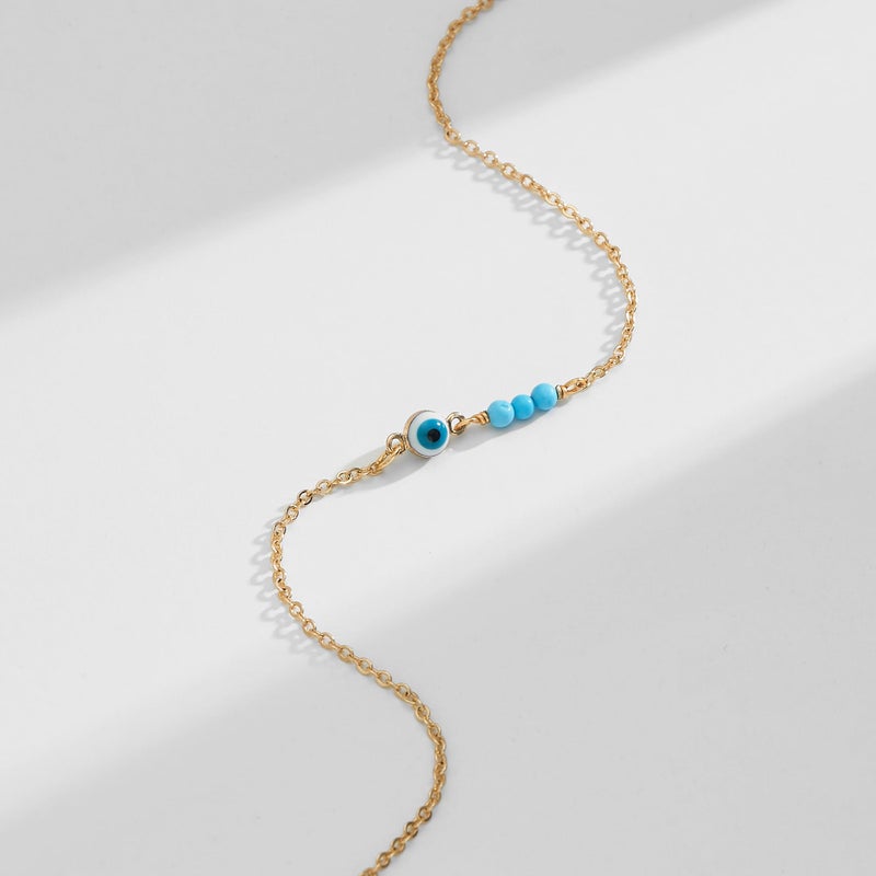 VACRONA Gold Anklets for Women 14K Gold Plated Turquoise Evil Eye Ankle Bracelet Dainty Boho Beach Beaded Chain Anklet Adjustable Chain Anklet Foot Jewelry - Image 4
