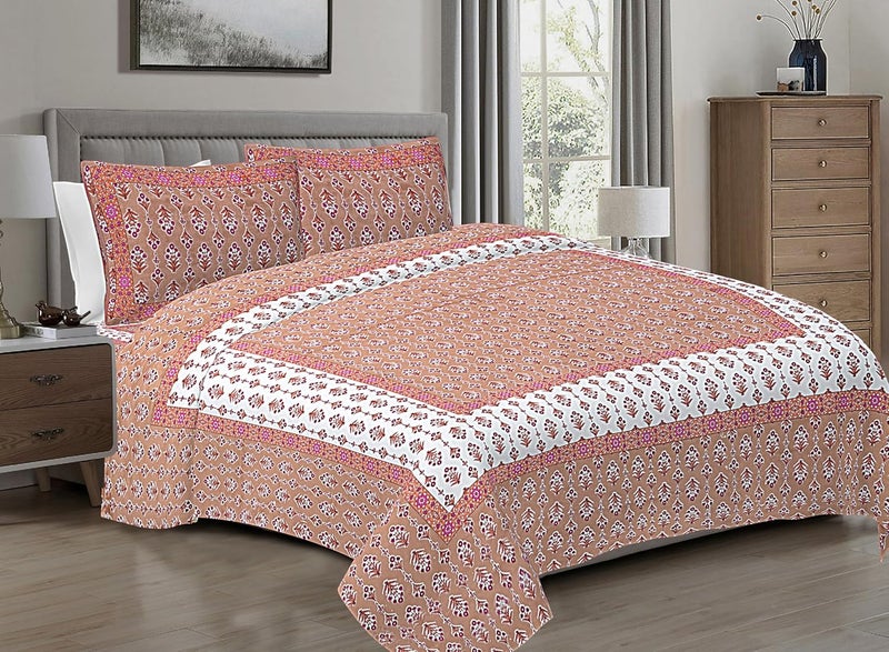 Traders Choice King Size Cotton Double Bed Bedsheet with 2 Pillow Covers 280 TC Flat Sheet 100 X 108 Inches Jaipuri Print Double BedSheet Multicolor1  - Image 1