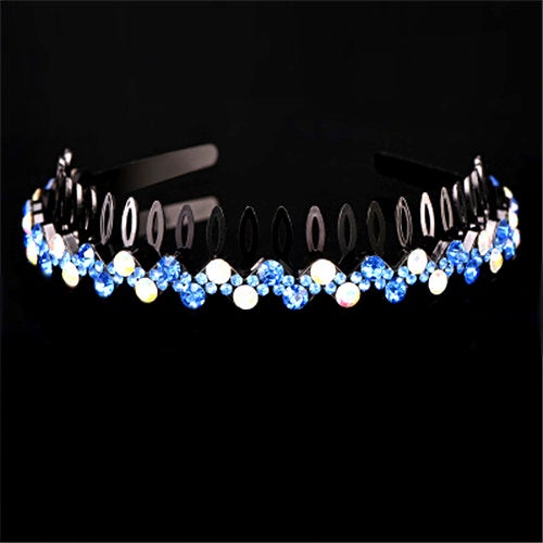 Generic Wholesale Rhinestone Hairband Non-Slip Grip Zigzag spacing light blue