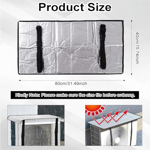 TecoKart® 40 x 80cm AC Outdoor Unit Protector – Heat-Insulated & Weather-Resistant Double-Layer Aluminum Film AC Protection Cover Outdoor Unit – AC Compressor Cover Outdoor with Adjustable Strap - Image 2