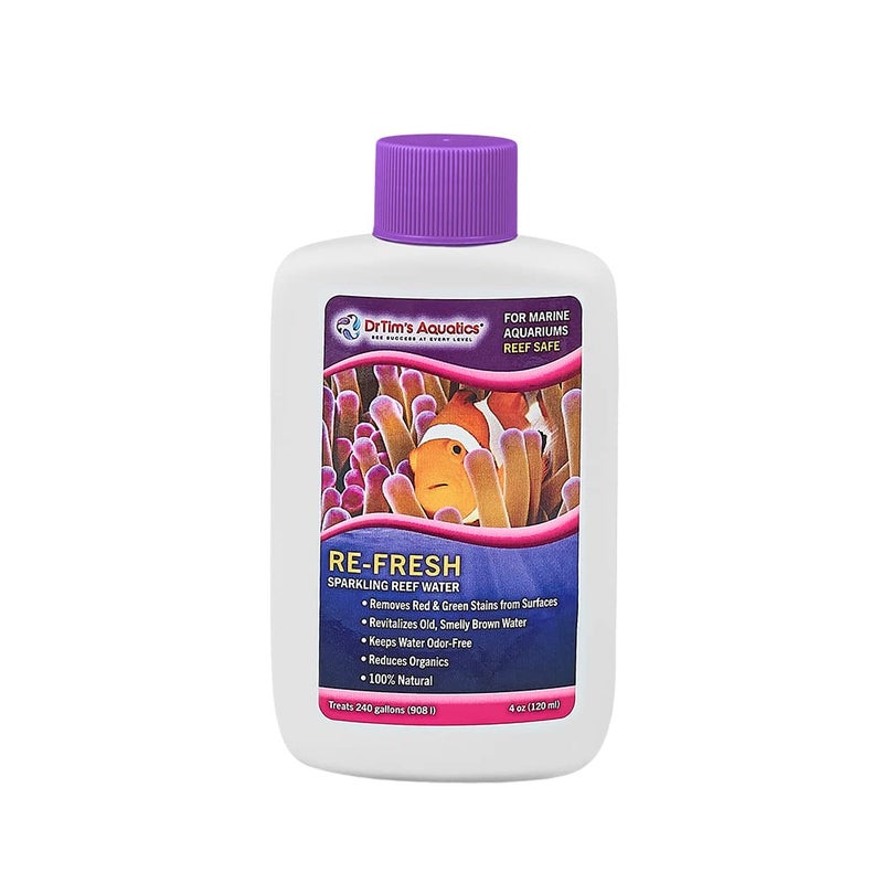 DrTim's Aquatics Re-Fresh for Reef Aquariums – 100% Natural Fish Tank Sanitizer & Revitalizer Conditioner Solution Fresh, Crystal-Clear, Sparkling Water - Size 4 oz Treats 240 gal - Image 1