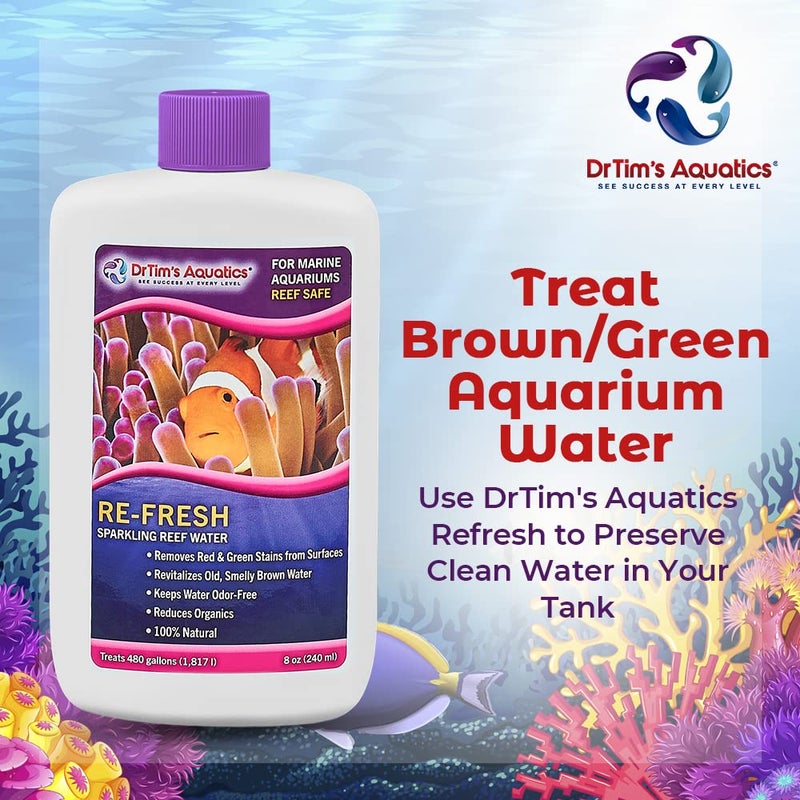 DrTim's Aquatics Re-Fresh for Reef Aquariums – 100% Natural Fish Tank Sanitizer & Revitalizer Conditioner Solution Fresh, Crystal-Clear, Sparkling Water - Size 4 oz Treats 240 gal - Image 2