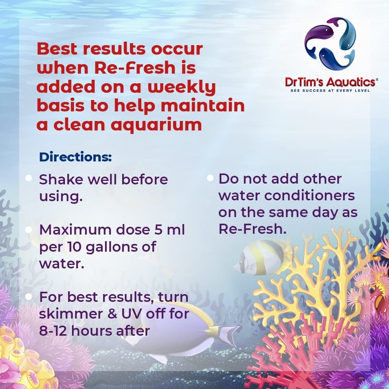 DrTim's Aquatics Re-Fresh for Reef Aquariums – 100% Natural Fish Tank Sanitizer & Revitalizer Conditioner Solution Fresh, Crystal-Clear, Sparkling Water - Size 4 oz Treats 240 gal - Image 3