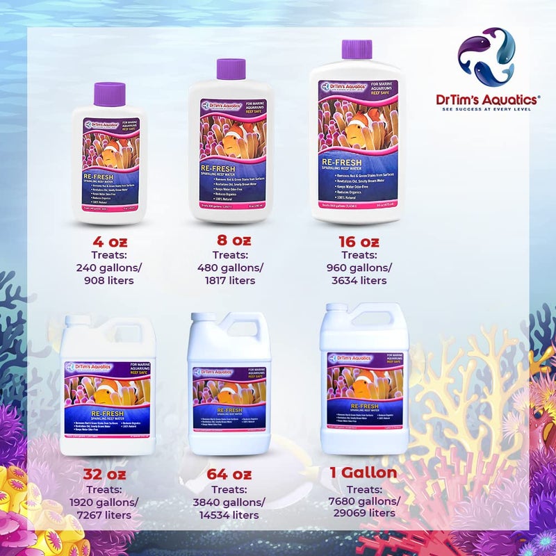 DrTim's Aquatics Re-Fresh for Reef Aquariums – 100% Natural Fish Tank Sanitizer & Revitalizer Conditioner Solution Fresh, Crystal-Clear, Sparkling Water - Size 4 oz Treats 240 gal - Image 4