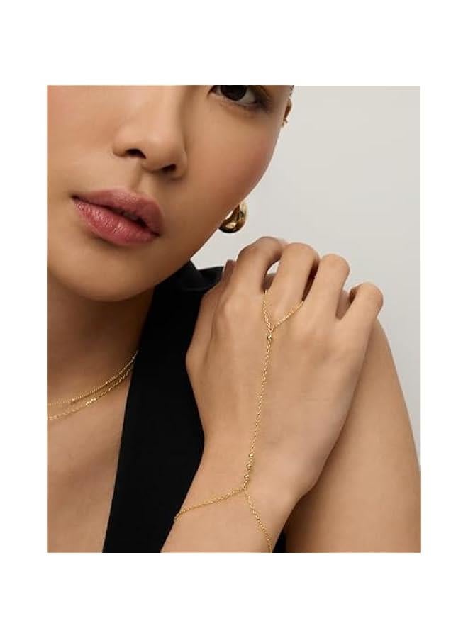 PAVOI 14K Gold Plated Freshwater Pearl Gold Hand Chain Bracelet for Women - Trendy Ring Bracelet Hand Chain Body Jewelry - Image 3