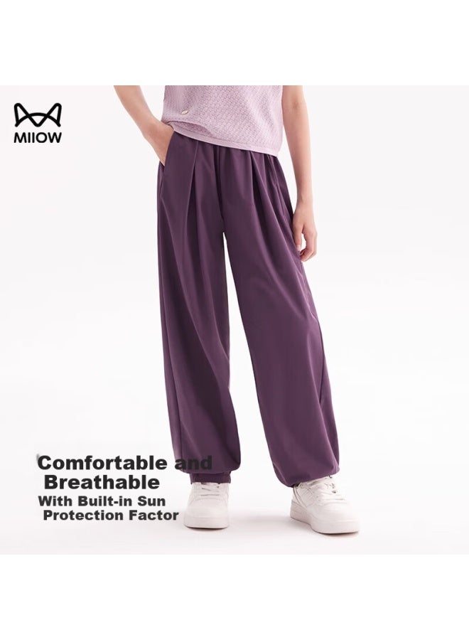 MIIOW Girls' Pants Spring And Autumn New Style Big Kids Casual Umbrella Pants Long Wide Leg Pants Mulberry Purple 150 - Image 1