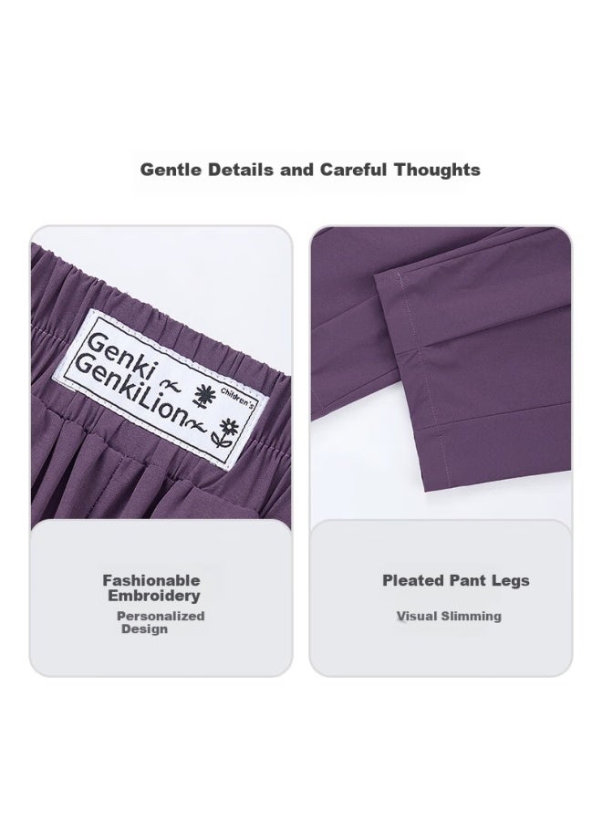MIIOW Girls' Pants Spring And Autumn New Style Big Kids Casual Umbrella Pants Long Wide Leg Pants Mulberry Purple 150 - Image 4
