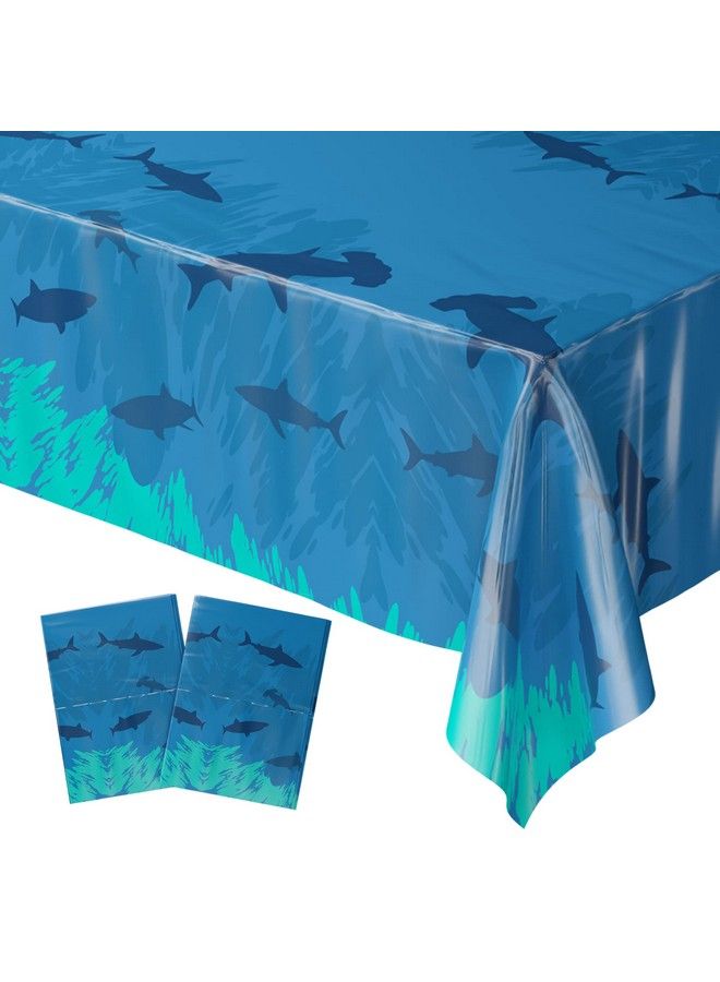 Blue Orchards Shark Table Covers (Pack Of 2) 54"X108" Xl Shark Birthday Party Supplies Shark Table Cloth Shark Party Under The Sea Party Ocean Theme Birthday Party Decoration Under The Sea - Image 1