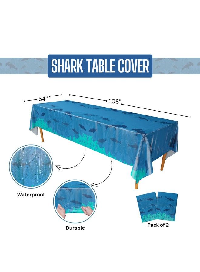 Blue Orchards Shark Table Covers (Pack Of 2) 54"X108" Xl Shark Birthday Party Supplies Shark Table Cloth Shark Party Under The Sea Party Ocean Theme Birthday Party Decoration Under The Sea - Image 3