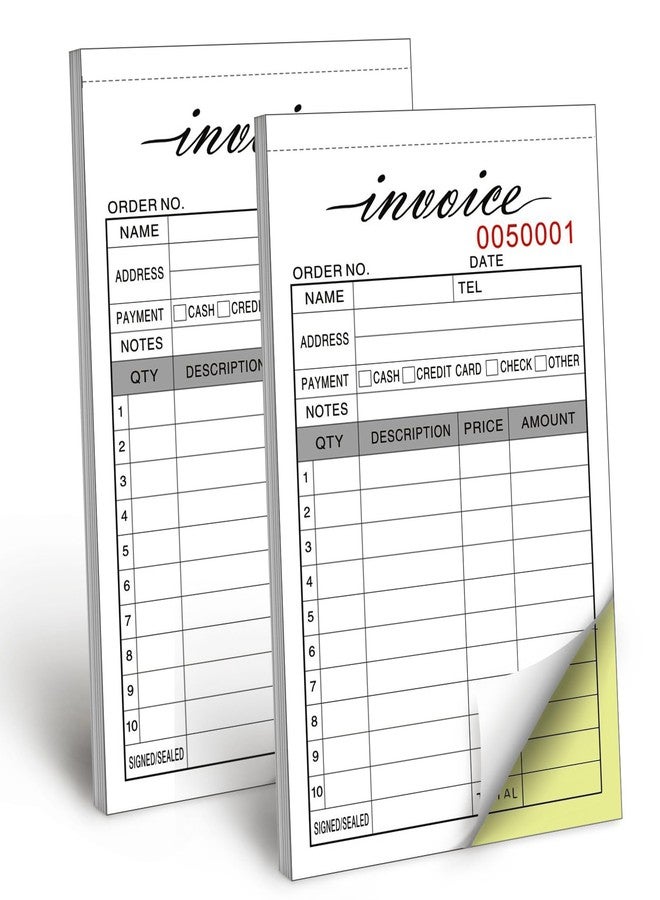 Homvle Invoice Receipt Book, 3.4x5.5" Handheld 2-Part Carbonless Sales Invoice Book, Invoice Pad with Cardboard for Small Boutique Business, (50 Sets * 2 Pack) - Image 1