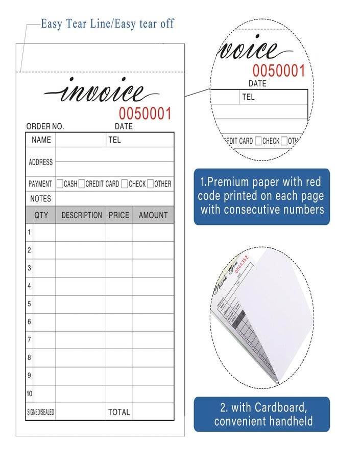 Homvle Invoice Receipt Book, 3.4x5.5" Handheld 2-Part Carbonless Sales Invoice Book, Invoice Pad with Cardboard for Small Boutique Business, (50 Sets * 2 Pack) - Image 3