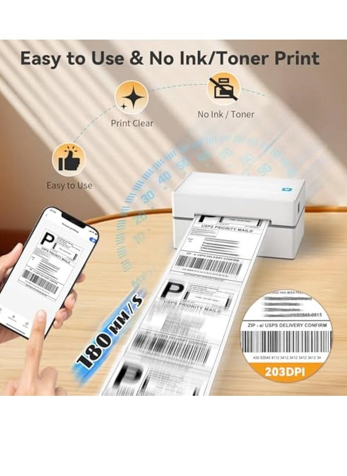Bluetooth Thermal Shipping Label Printer, Wireless 4x6 Shipping Label Printer for Shipping Packages, Support Android, iPhone and Windows