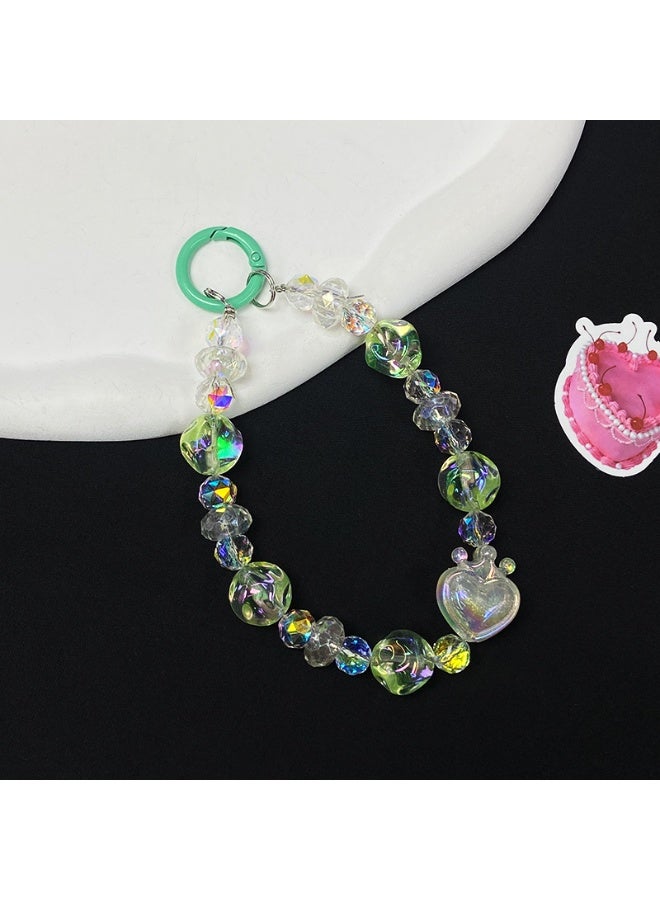 NIBEMINENT Phone Charm/ Chain Strap for Women Girls, Cute Candy Bead Butterfly Cell Phone Case Lanyard Wrist Strap，Light Green