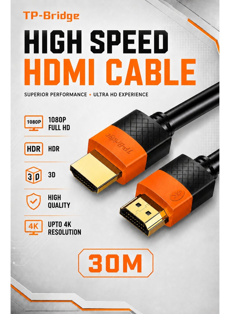 تي بي بردج كابل HDMI عالي السرعة بطول 30 متراً – يدعم دقة 1080P ومعدل تحديث 60 هرتز وتقنيات HDR وHDCP و3D؛ متوافق مع أجهزة التلفاز والشاشات وأجهزة الألعاب وأجهزة الكمبيوتر المحمولة. - Image 1