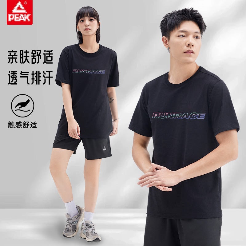 Peak Crewneck Sports Solid Color Cotton T-Shirt Breathable Quick-Drying Short-Sleeved Men'S Half-Sleeved Sports Short T Colorful Printed Top For Women - Image 4