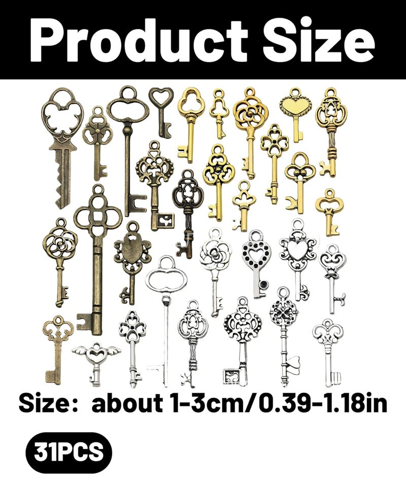 BdelrinQue مجموعة مفاتيح عتيقة مكونة من 31 قطعة، مفاتيح قديمة، لصنع، مفاتيح مزيفة على الطراز العتيق للحرف اليدوية، زينة إكسسوارات مصنوعة يدويًا - Image 2