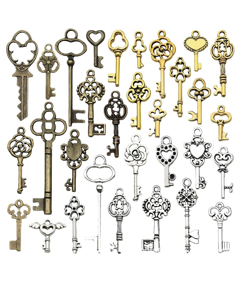 BdelrinQue مجموعة مفاتيح عتيقة مكونة من 31 قطعة، مفاتيح قديمة، لصنع، مفاتيح مزيفة على الطراز العتيق للحرف اليدوية، زينة إكسسوارات مصنوعة يدويًا - Image 1