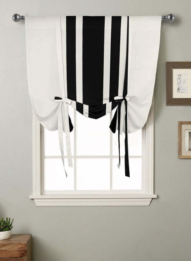 YOKOU Curtains Balloon Window Shade Christmas Black and White Stripe Rustic Farmhouse Style Countryside Rod Pocket Curtain Adjustable Tie Up Short Curtains for Small Windows Kitchen,1 PCS 34 x45 inch - Image 2