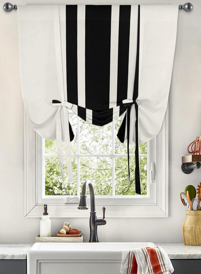 YOKOU Curtains Balloon Window Shade Christmas Black and White Stripe Rustic Farmhouse Style Countryside Rod Pocket Curtain Adjustable Tie Up Short Curtains for Small Windows Kitchen,1 PCS 34 x45 inch - Image 3