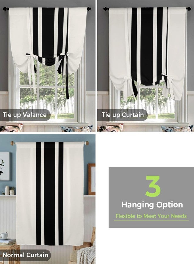 YOKOU Curtains Balloon Window Shade Christmas Black and White Stripe Rustic Farmhouse Style Countryside Rod Pocket Curtain Adjustable Tie Up Short Curtains for Small Windows Kitchen,1 PCS 34 x45 inch - Image 4