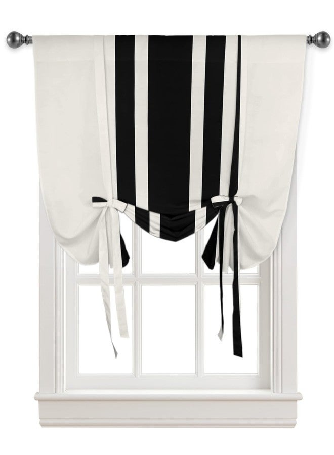 YOKOU Curtains Balloon Window Shade Christmas Black and White Stripe Rustic Farmhouse Style Countryside Rod Pocket Curtain Adjustable Tie Up Short Curtains for Small Windows Kitchen,1 PCS 34 x45 inch - Image 1