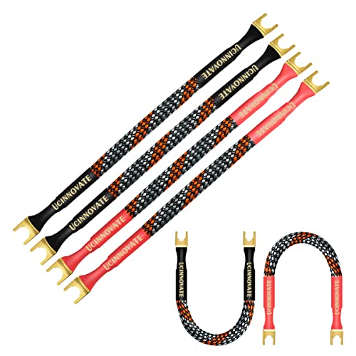UCINNOVATE 4 x HiFi OFC Speaker Jumper Cable with Spade, 21cm Speaker Cable Bridge Bi-Wire Speaker Jumper Plates, 11AWG Cable Bridge to Speaker Cable Terminals with 8 Gold Plated Spade - Image 1