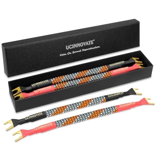 UCINNOVATE 4 x HiFi OFC Speaker Jumper Cable with Spade, 21cm Speaker Cable Bridge Bi-Wire Speaker Jumper Plates, 11AWG Cable Bridge to Speaker Cable Terminals with 8 Gold Plated Spade - Image 2