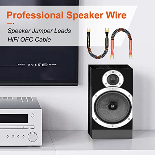 UCINNOVATE 4 x HiFi OFC Speaker Jumper Cable with Spade, 21cm Speaker Cable Bridge Bi-Wire Speaker Jumper Plates, 11AWG Cable Bridge to Speaker Cable Terminals with 8 Gold Plated Spade - Image 4