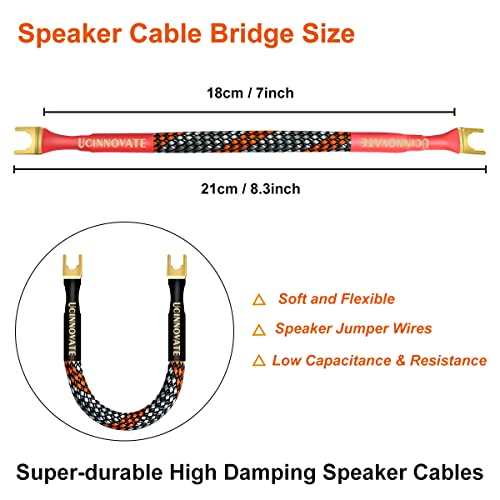UCINNOVATE 4 x HiFi OFC Speaker Jumper Cable with Spade, 21cm Speaker Cable Bridge Bi-Wire Speaker Jumper Plates, 11AWG Cable Bridge to Speaker Cable Terminals with 8 Gold Plated Spade - Image 5