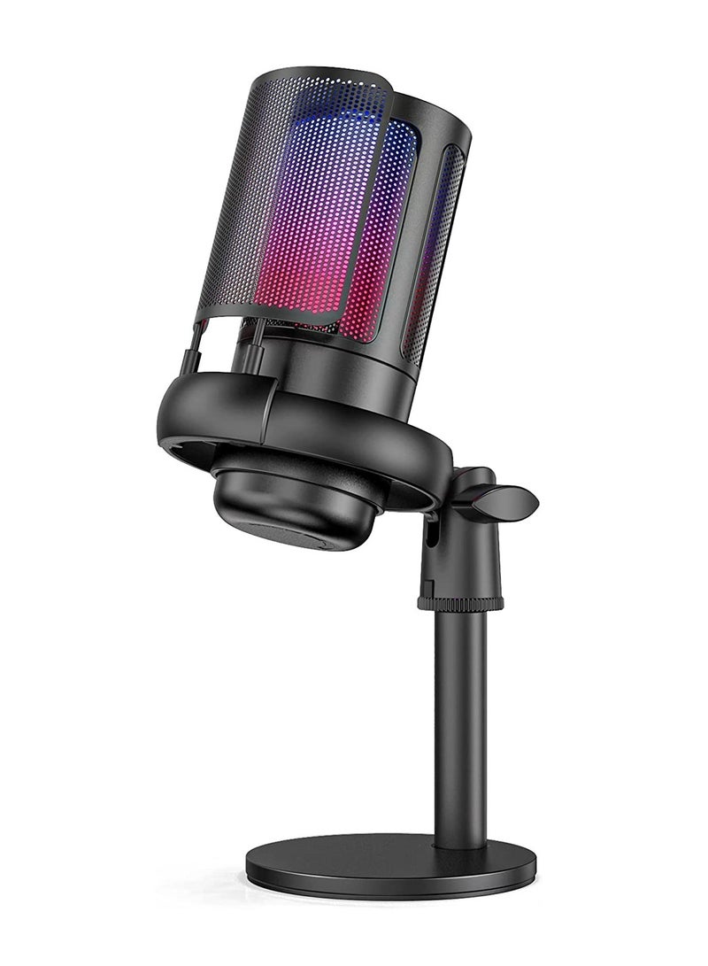 General USB Microphone for PC Computer Gaming Mic for PS4/ PS5/ Mac Condenser Mic with Quick Mute RGB Light Pop Filter Shock Mount Gain knob & Monitoring Jack for Recording Streaming Podcasting YouTube  - Image 1