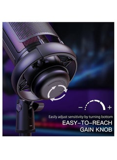 General USB Microphone for PC Computer Gaming Mic for PS4/ PS5/ Mac Condenser Mic with Quick Mute RGB Light Pop Filter Shock Mount Gain knob & Monitoring Jack for Recording Streaming Podcasting YouTube  - Image 4