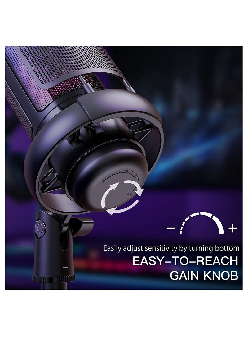 General USB Microphone for PC Computer Gaming Mic for PS4/ PS5/ Mac Condenser Mic with Quick Mute RGB Light Pop Filter Shock Mount Gain knob & Monitoring Jack for Recording Streaming Podcasting YouTube  - Image 4