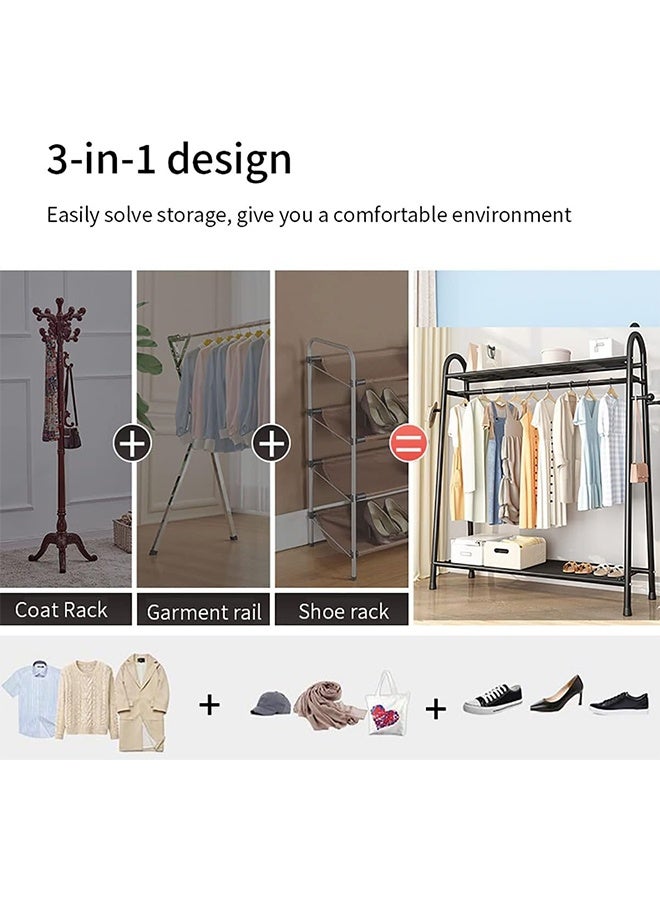 RollsTimi  Clothing Rack Black 2-tier Garment Rack Multi-functional Storage Rack Floor-standing Indoor Household Clothing Rack Single-rod Balcony Drying Rack - Image 2