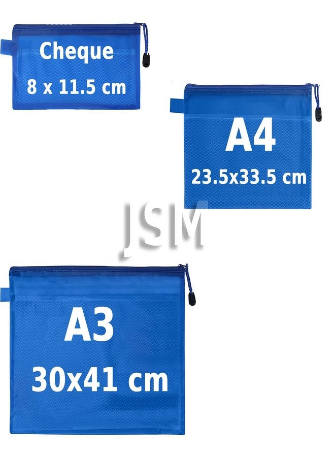 JSMSH Zipper Pouch Waterproof Plastic Pouches for Travel, Document and Cosmetics | Transparent Mesh Zipper Pouches for Stationary (Pack of 10, A4 and Cheque Size) - Image 2