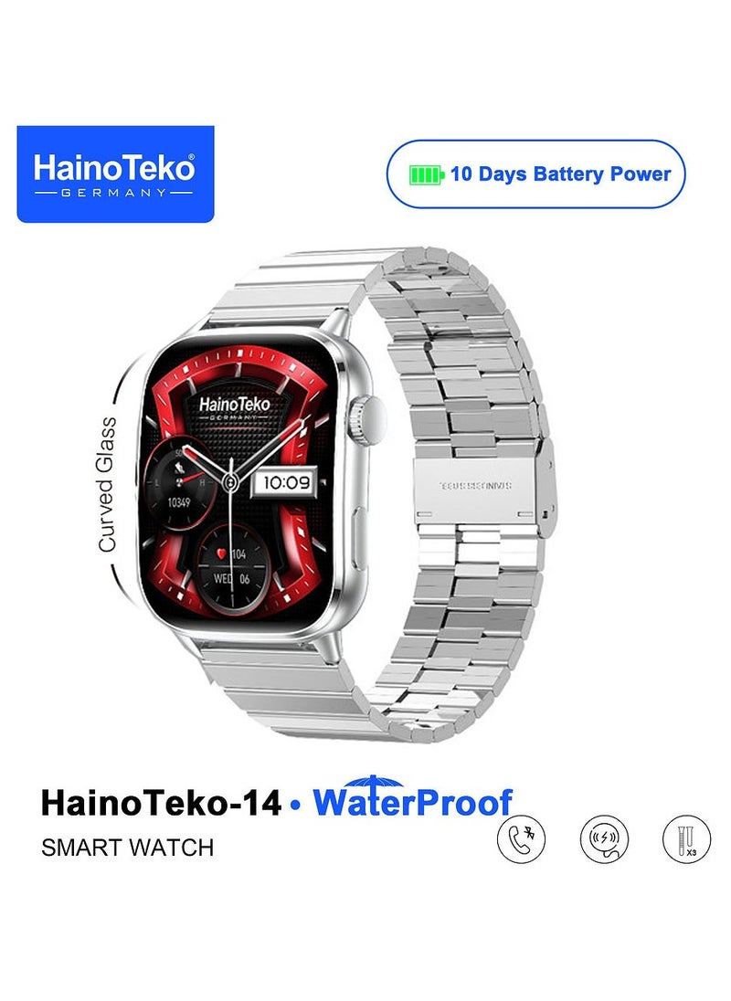 Haino Teko HainoTeko-14 AMOLED Waterproof Smart Watch with 10-Day Battery Life 3 Pair Straps and Charging Cable Designed for Ladies and Gents Silver  - Image 2