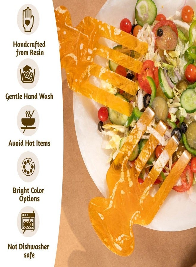 Folkulture Salad Hands - Resin, (8 ") Orange Serving Utensils Set of 2 for Fall Table Decor, Stylish Salad Servers or Salad Tongs for Fall Decor, Decorative Salad Serving Utensils for Home - Image 2