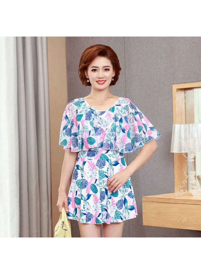 Yifu Mom Thermal Spring Swimsuit Middle-aged And Elderly Women's Conservative Tummy Control Slimming Plus Size One-piece Skirt-style Vacation Swimwear