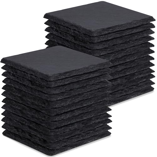 GOH DODD 24 Pieces Slate Drink Coasters, GOH DODD 4 Inch Black Coasters Stone Coaster Set, Laser Engraving Blanks with Anti-Scratch Bottom for Home Office Kitchen Housewarming Gifts Wedding Party, Square - Image 1