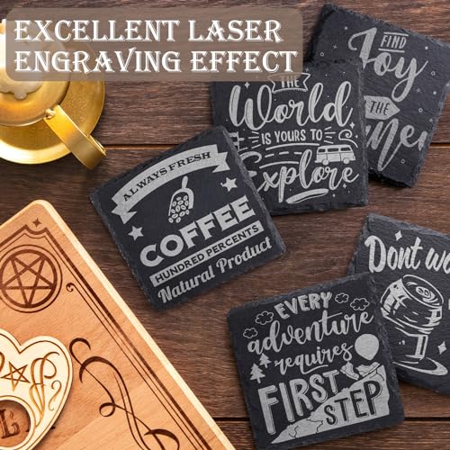 GOH DODD 24 Pieces Slate Drink Coasters, GOH DODD 4 Inch Black Coasters Stone Coaster Set, Laser Engraving Blanks with Anti-Scratch Bottom for Home Office Kitchen Housewarming Gifts Wedding Party, Square - Image 4