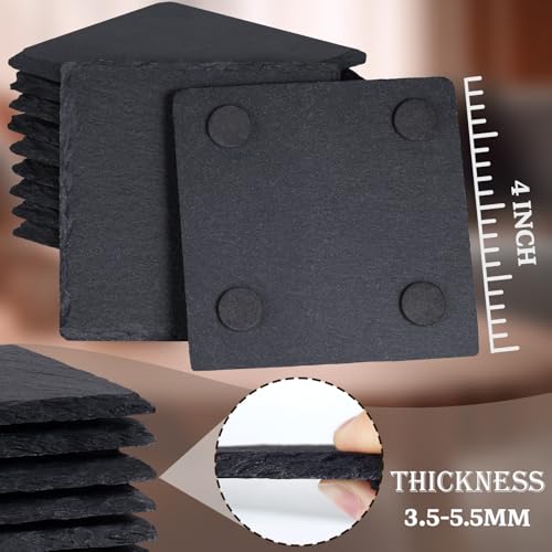GOH DODD 24 Pieces Slate Drink Coasters, GOH DODD 4 Inch Black Coasters Stone Coaster Set, Laser Engraving Blanks with Anti-Scratch Bottom for Home Office Kitchen Housewarming Gifts Wedding Party, Square - Image 3
