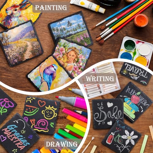 GOH DODD 24 Pieces Slate Drink Coasters, GOH DODD 4 Inch Black Coasters Stone Coaster Set, Laser Engraving Blanks with Anti-Scratch Bottom for Home Office Kitchen Housewarming Gifts Wedding Party, Square - Image 5