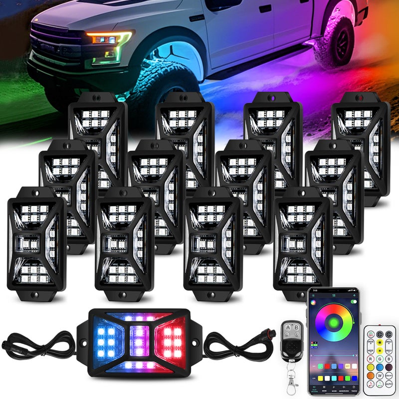 Auto Buero 12 Pods 252 LEDs 5 Sides RGB Rock Lights App2 Remote Control Rock Lights for Trucks Waterproof MultiColor Bright Underglow KitsMusic ModeCompatible with 12V Jeep UTV SUV ATV Golf RZRPatented - Image 2