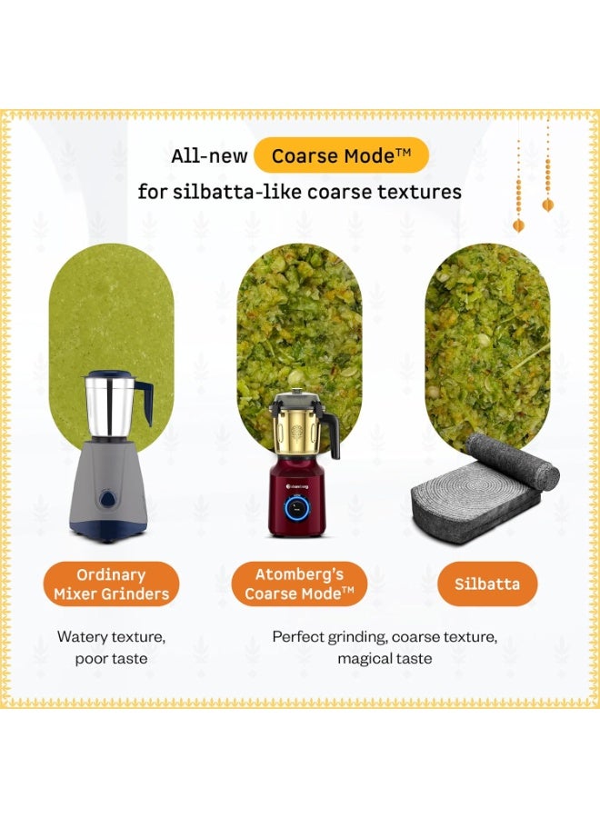 Atomberg Zenova Special Edition Mixer Grinder | Unique Coarse Mode for Silbatta-like Texture | BLDC Motor | Safety Features | 4 Jars including Chopper | Hands-Free Operation | Heritage Brass-Red Wine - Image 3