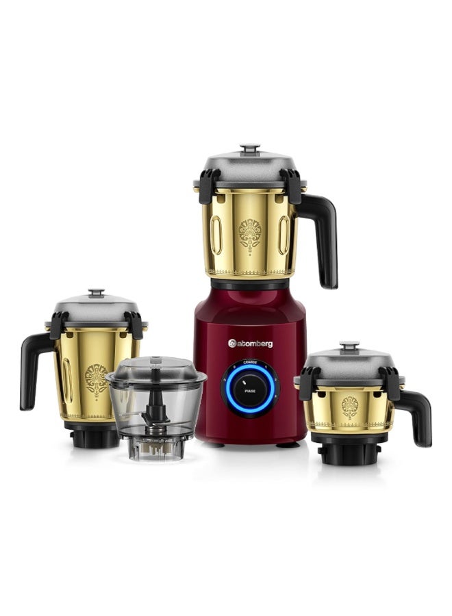 Atomberg Zenova Special Edition Mixer Grinder | Unique Coarse Mode for Silbatta-like Texture | BLDC Motor | Safety Features | 4 Jars including Chopper | Hands-Free Operation | Heritage Brass-Red Wine - Image 1