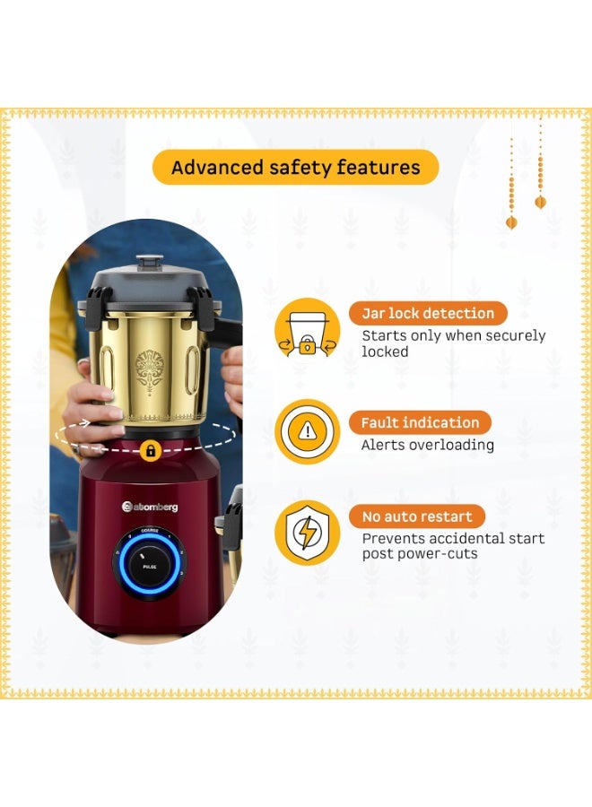 Atomberg Zenova Special Edition Mixer Grinder | Unique Coarse Mode for Silbatta-like Texture | BLDC Motor | Safety Features | 4 Jars including Chopper | Hands-Free Operation | Heritage Brass-Red Wine - Image 5